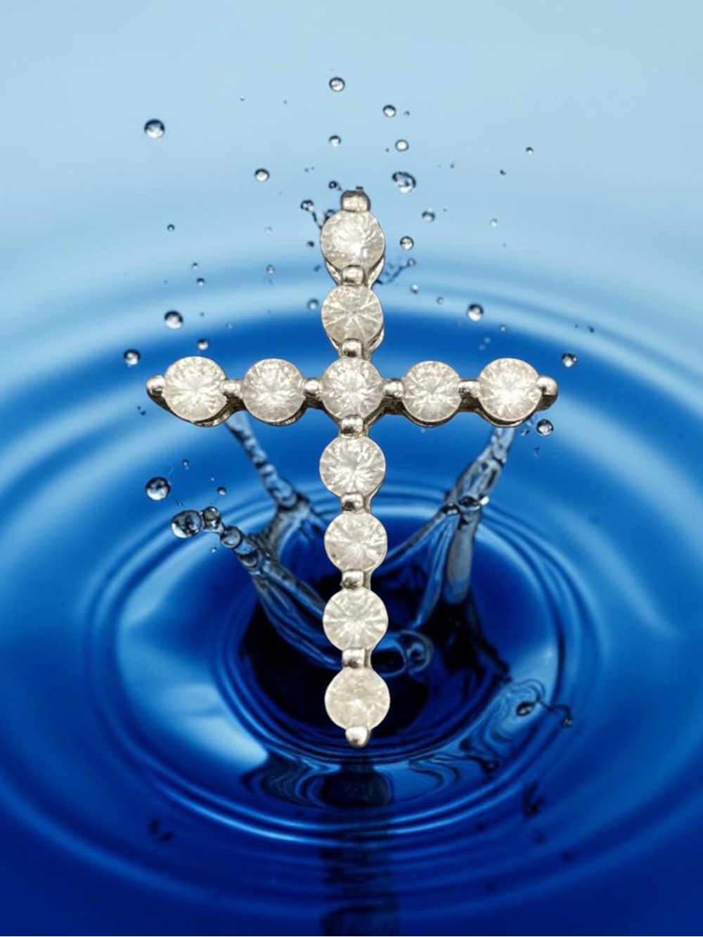 14K White Gold White Topaz Cross Pendant Estate AV